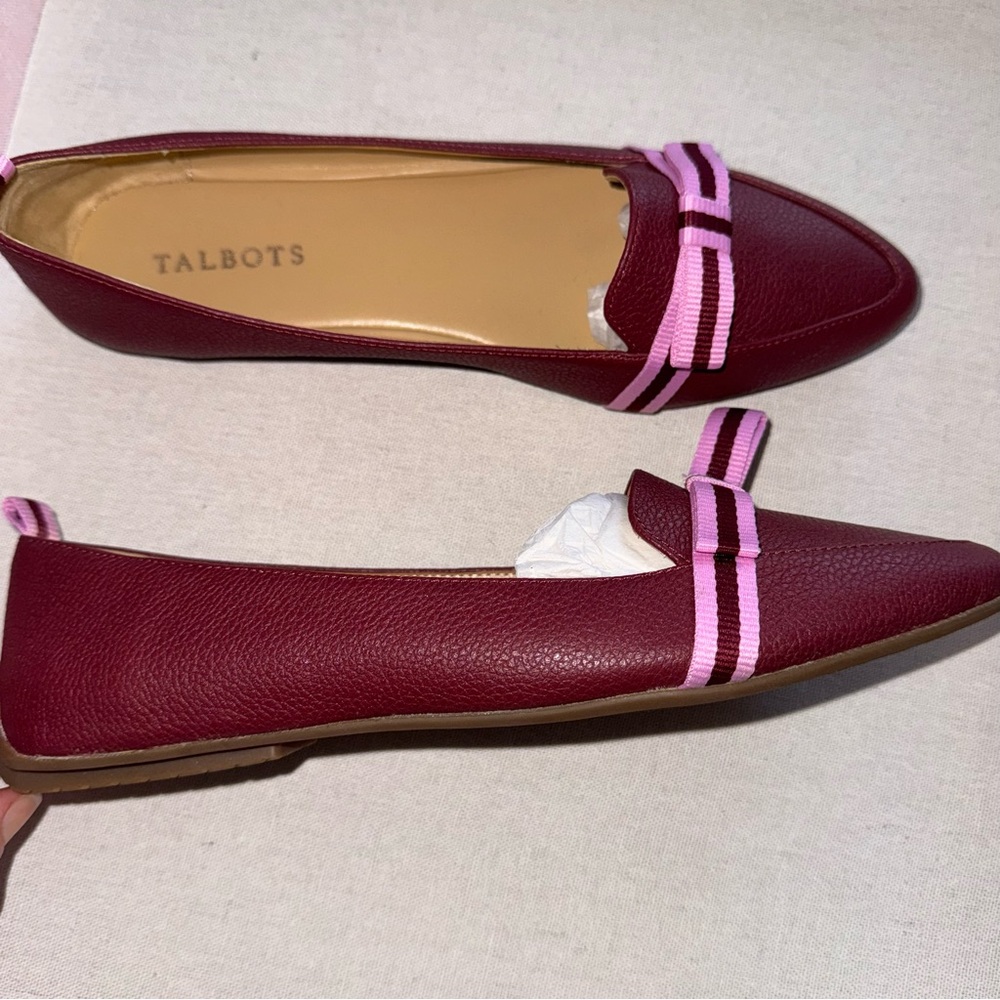 Talbots Pomegranate Francesca Leather Loafers Webbing Bow 9 Flats Shoes driver